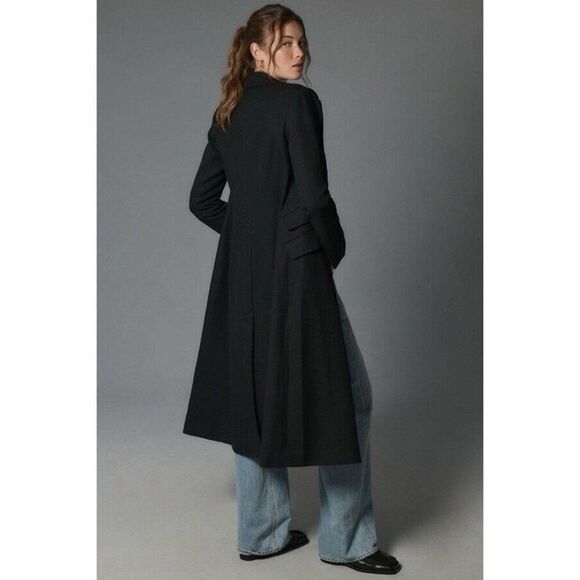NWT ANTHROPOLOGIE Sz 0 MAEVE HOURGLASS TOPCOAT IN BLACK - Picture 1 of 4